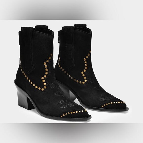 Zadig & Voltaire boots Cara Suede black studded Cowboy Boot 41/10 New - Picture 17 of 17